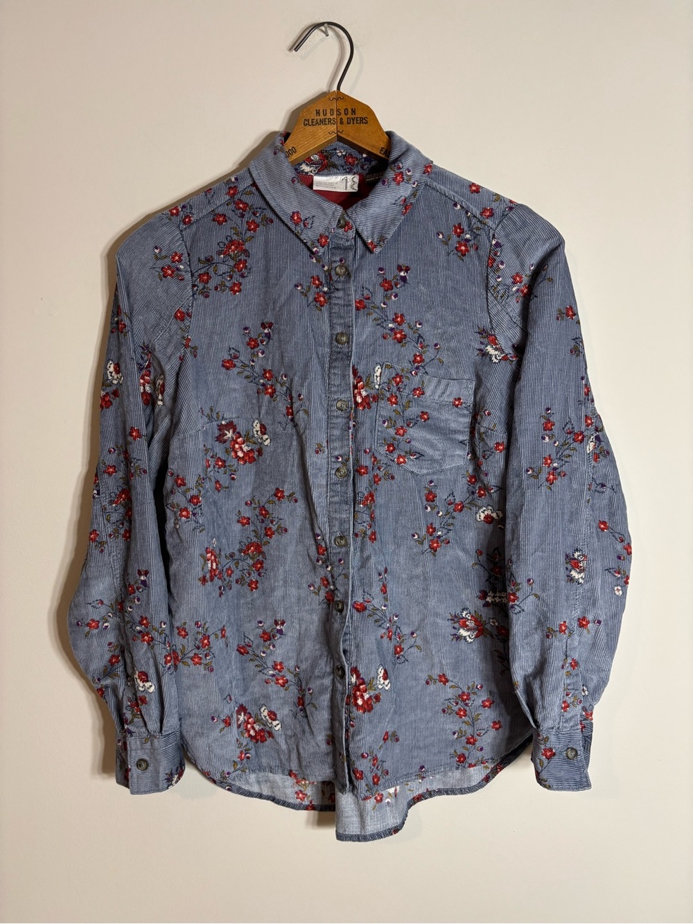 Anthropologie Building 13 Blue Floral Corduroy Fall Shirt Size 2